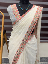 Phulkari Kota embroidery saree - MPKS633 Offwhite