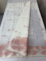 Tissue mix soft silk saree with applique work MTSS5432 White to Peach