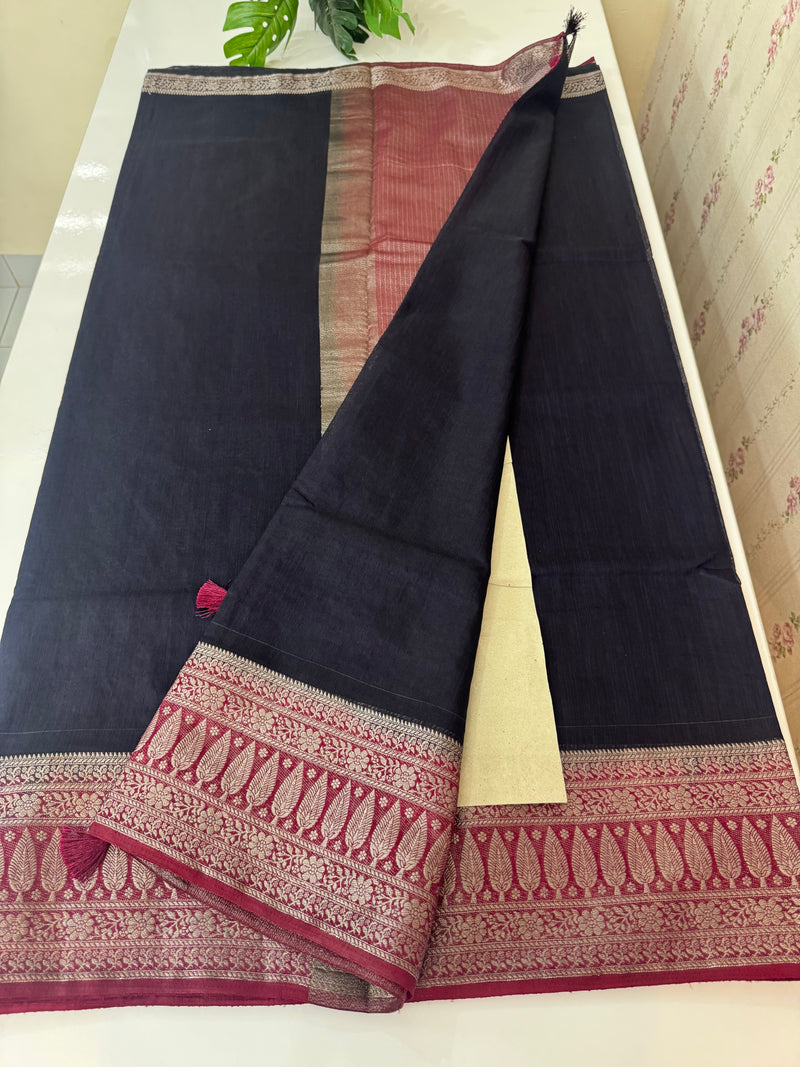 Jute linen sarees with contrast pallu & blouse MJL456