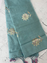 Tussar finish soft silk saree with thread embroidery MTS568 LightBlue