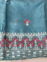 Soft kota checks saree with embroidery - MS7645 Blue
