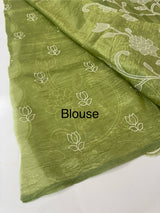 Crush Organza Applique work saree MS14987- Green