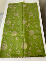 Malai chanderi saree with applique work MSM6201 LeafGreen