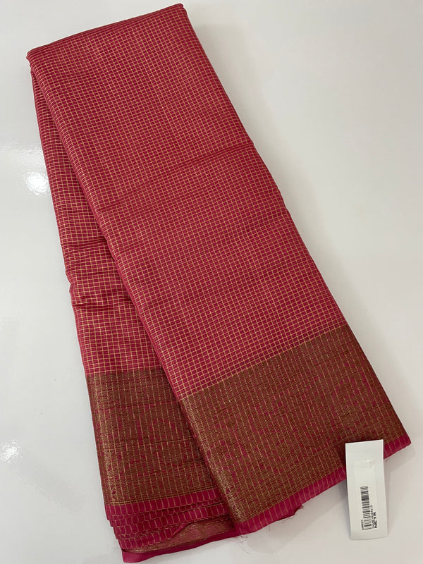 Semi silk saree with checks zari weaving MS81543- Peach