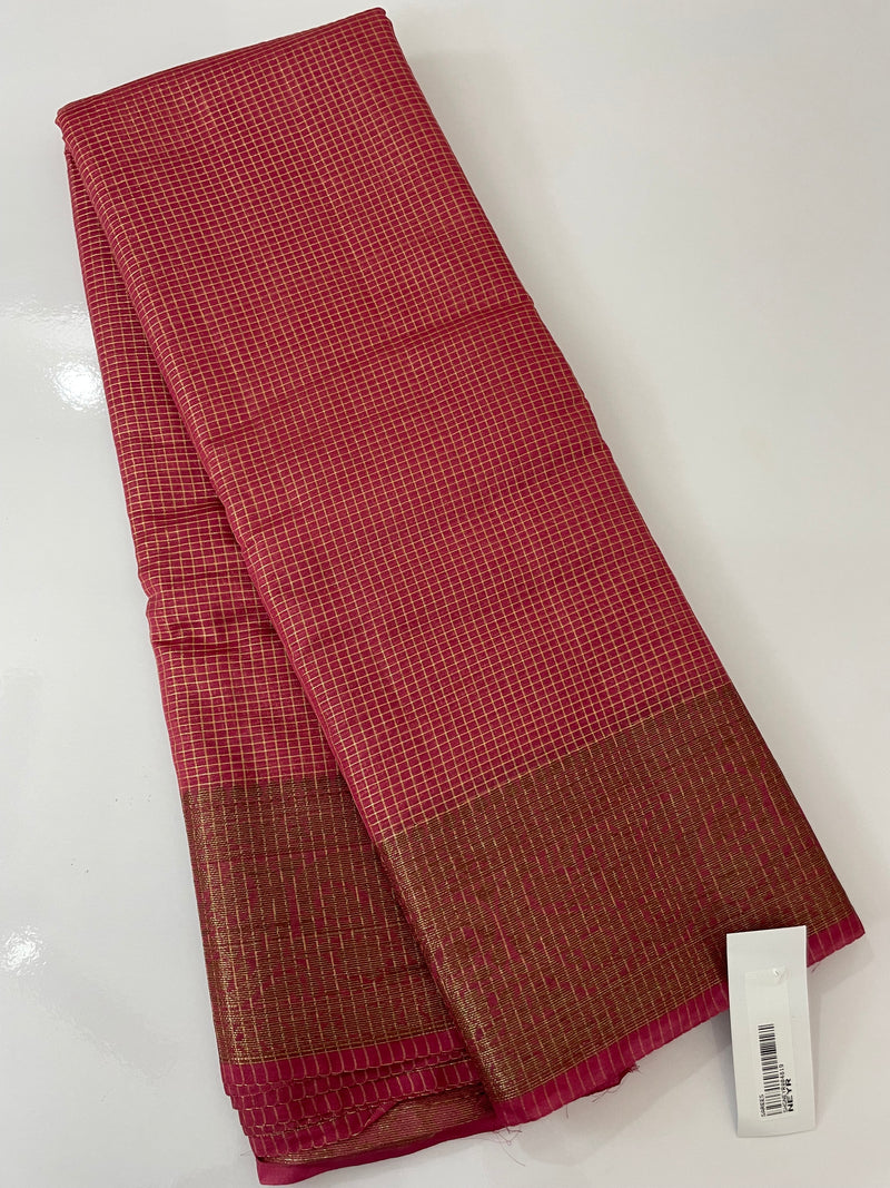 Semi silk saree with checks zari weaving MS81543- Peach