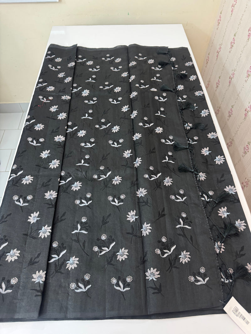 Crushed Blended tussar silk saree with embroidery- MSB7654 Black