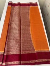 Semi silk saree with checks zari weaving  MS81543: Orange to MaroonRed