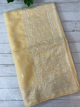 Semi linen saree with chikanakari embroidery- MS15086 PastelYellow