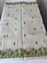 Tissue silk saree with zari checks and applique work  MSH105- Offwhite to Green
