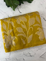 Semi organza saree with appliqué work - MSH906 GreenmixYellow