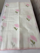 Moonga checks saree with applique work MS81789 - White to Pink