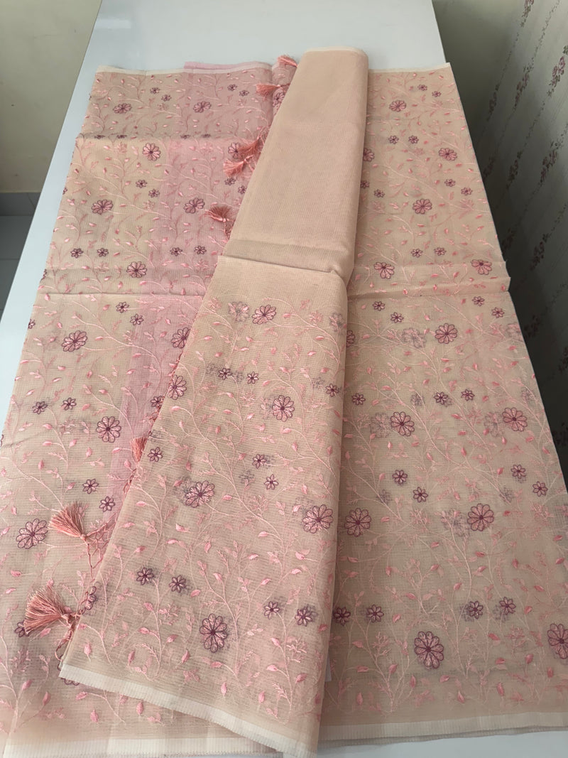 Kota silk saree with embroidery MSH199 - Pastel PeachPink