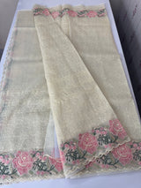 Phulkari NetKota embroidery saree - MSH107 Offwhite to Pink