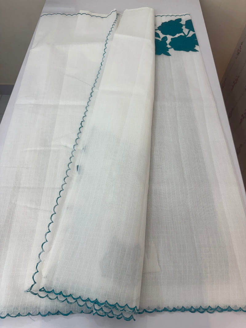 NetKota Applique work saree  MSH138- TealBlue