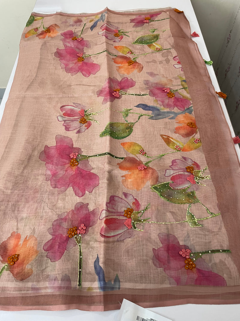 Handworked Tissue linen saree MS88651