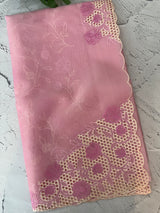 Viscose Organza saree with cutwork borders-MSH262 Pink