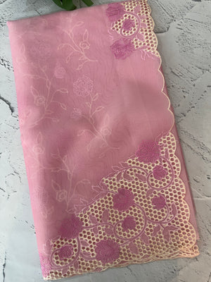 Viscose Organza saree with cutwork borders-MSH262 Pink