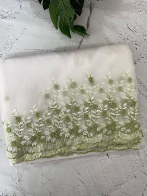 Soft Organza saree with embroidery borders - MCW896 White to Green