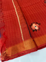 Checks Semi tussar saree with hand painting MS3432