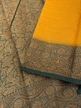 Semi silk saree with checks zari weaving MS81543 - Mustard to Green