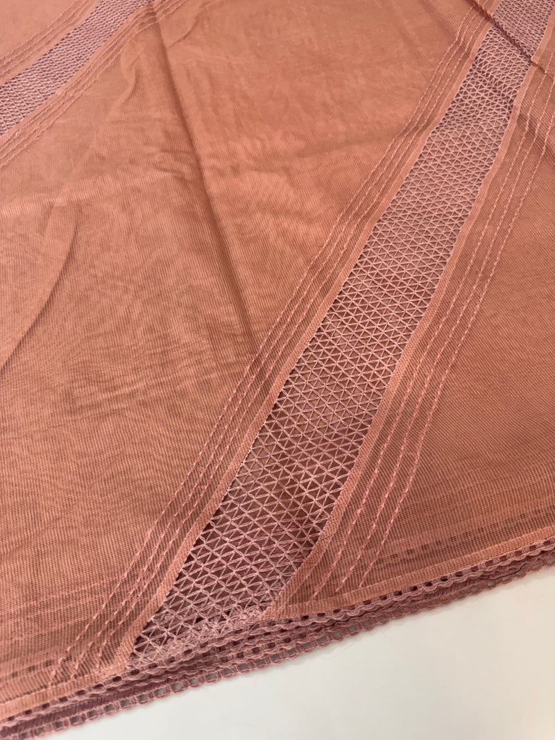 Supernet saree with crochet work and lace border MCJ5433 -Peach(Design - Diagonal Crochet)