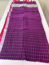 Linen checks saree with zari border MLS9788