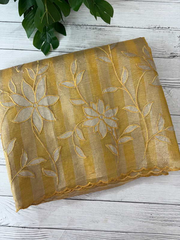 Tissue Silk applique work saree MSH133 Design 2- Mustard