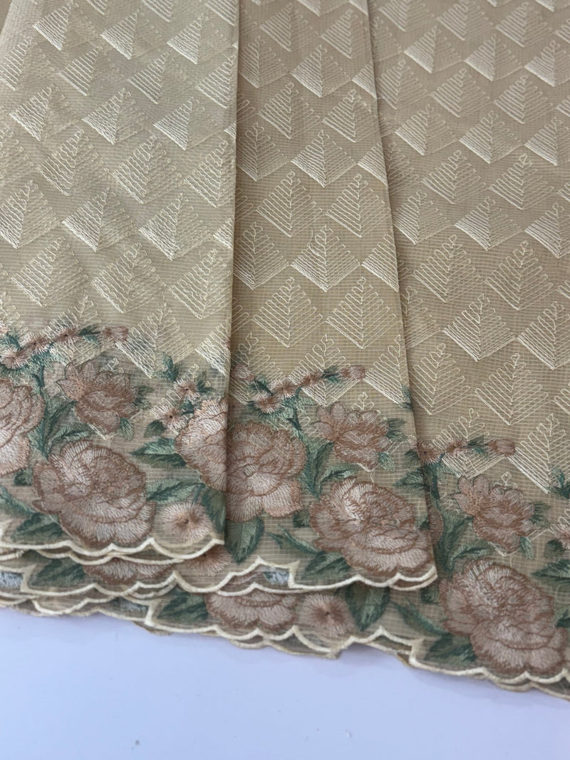 Phulkari NetKota embroidery saree - MPKS905 Beige