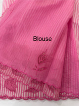 Striped Mul chanderi saree with net applique borders MSH987