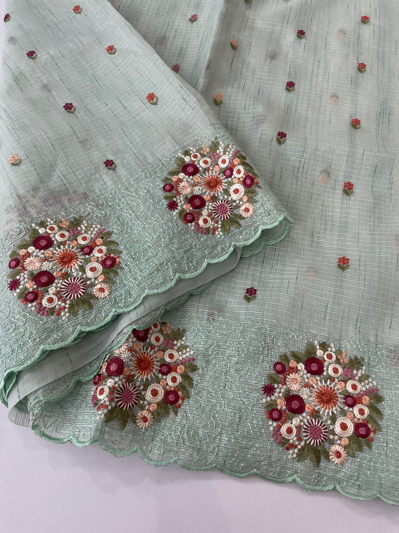 Soft kota silk saree with embroidery MSS678- PastelGreen