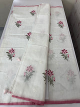 Lightweight Supernet saree with cross stitch embroidery MS142- White to Pink