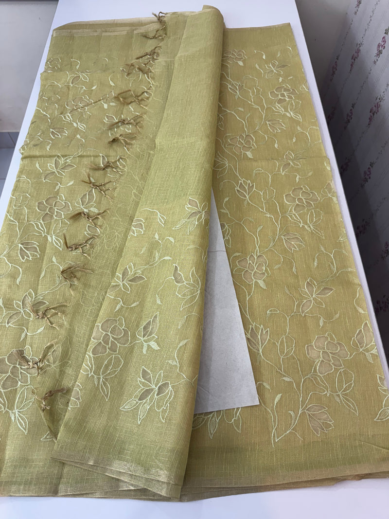 Kota Tissue Silk applique work saree MS49811 - PastelOlive