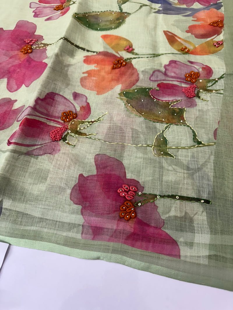 Handworked Tissue linen saree MS88651
