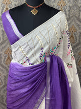 Linen blend Saree with hand embriodery MLS611