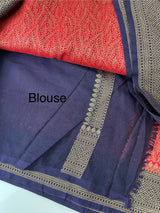 Banarasi semi katan saree with contrast border SHKNTNM - Red to DarkBlue