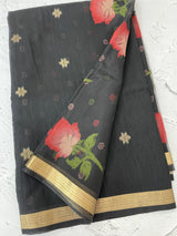 Semi jute silk saree with organza pallu MJL406 Black