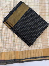 Linen checks saree with zari border MLS9766- Cream & Black