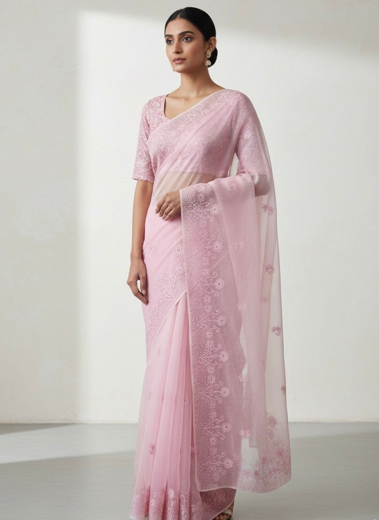 Semi organza saree with lace embroidery MSH117