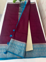 Jute linen sarees with contrast pallu & blouse MJL456