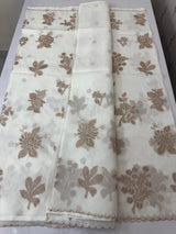 Soft kota silk saree with applique embroidery and scalloped border MS15232- Offwhite