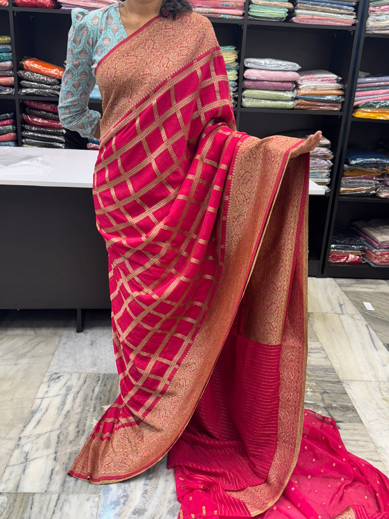 Semi banarasi Khaddi Georgette saree - MS1498 Ranipink