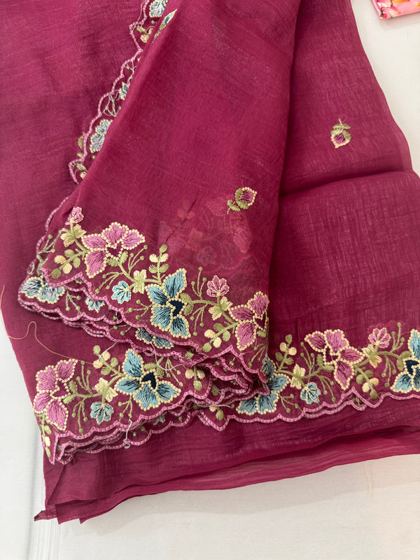 Crush chiffon georgette saree with embriodery borders SVVNYYY