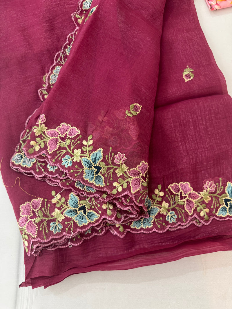 Crush chiffon georgette saree with embriodery borders SVVNYYY