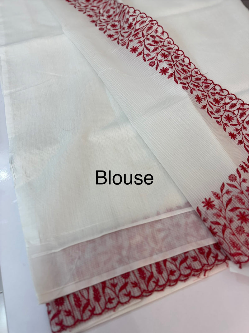 Kota silk saree with embroidery MSB643 White & Red