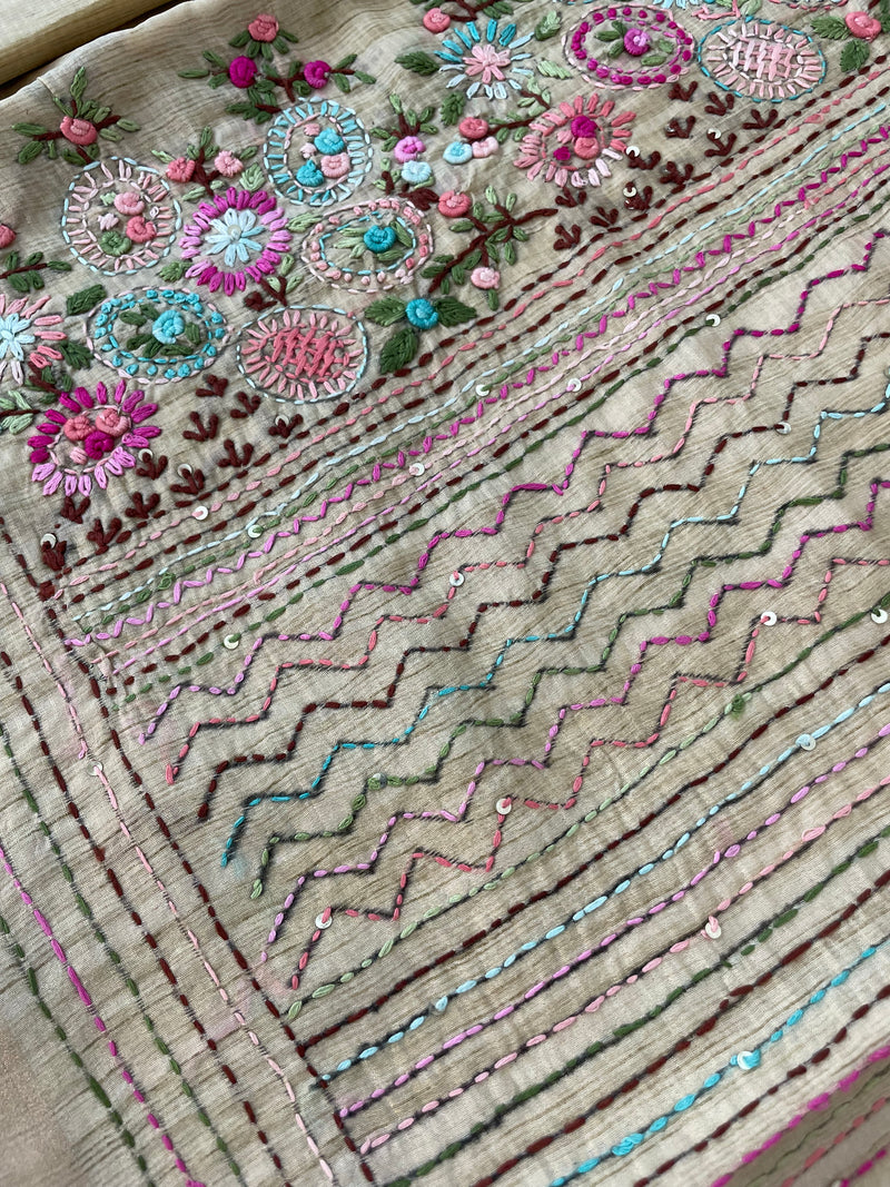Handworked Blended tussar silk saree with handworked blouse MS90543