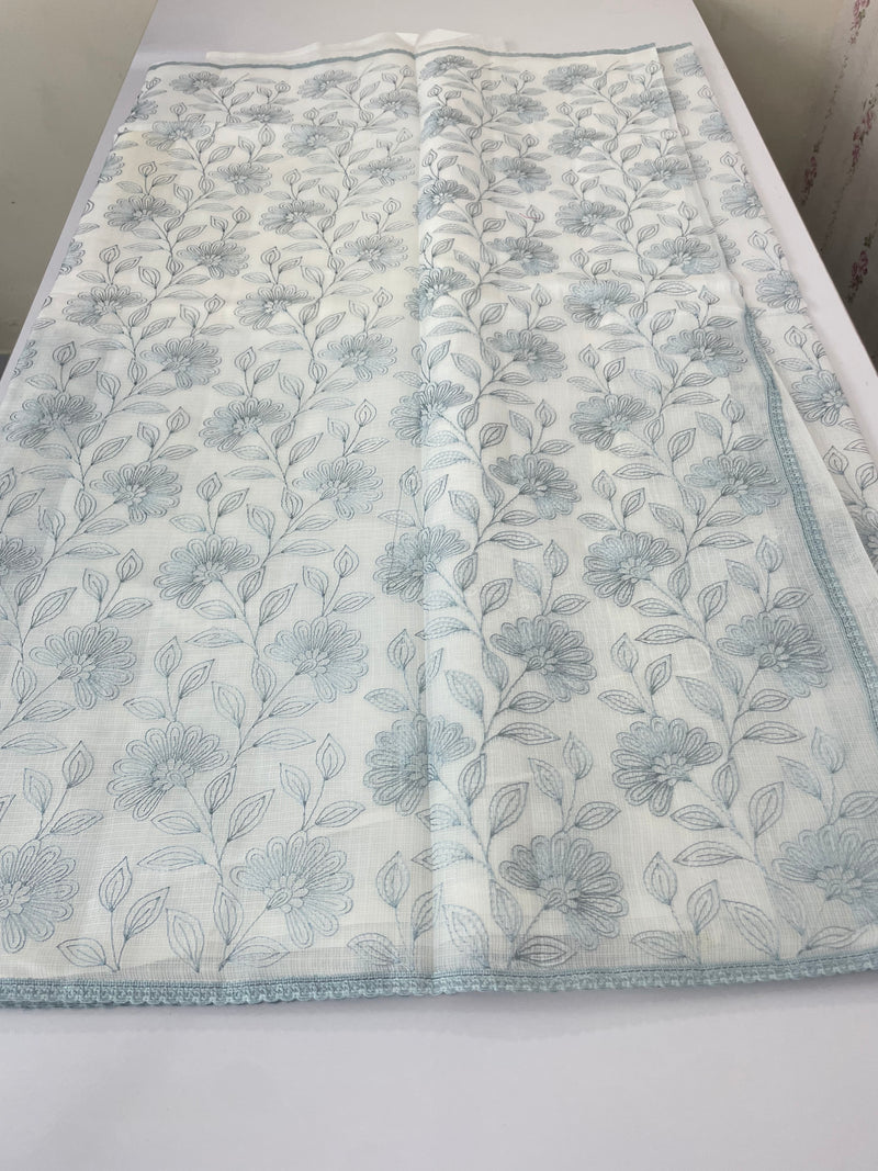 Kota cotton embriodery saree MS1490 - White & GreyishBlue
