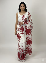 NetKota Applique work saree  MSH143- Red and white