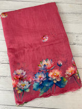 Digital printed semi Linen Saree MLS711 - PeachPink