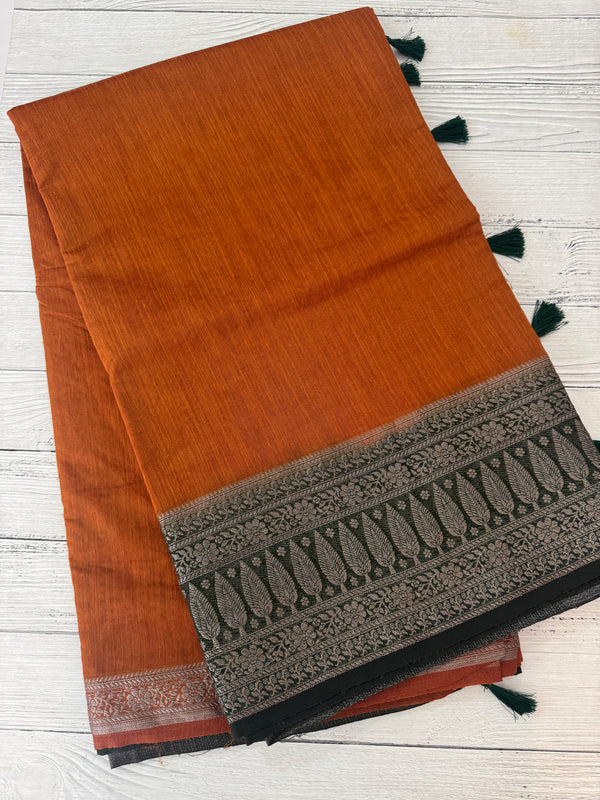 Jute linen sarees with contrast pallu & blouse MJL456