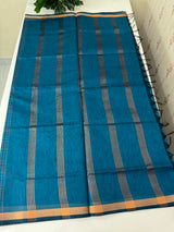 Mangalagiri Silk Cotton Saree with zari checks MS90321 PeacockBlue